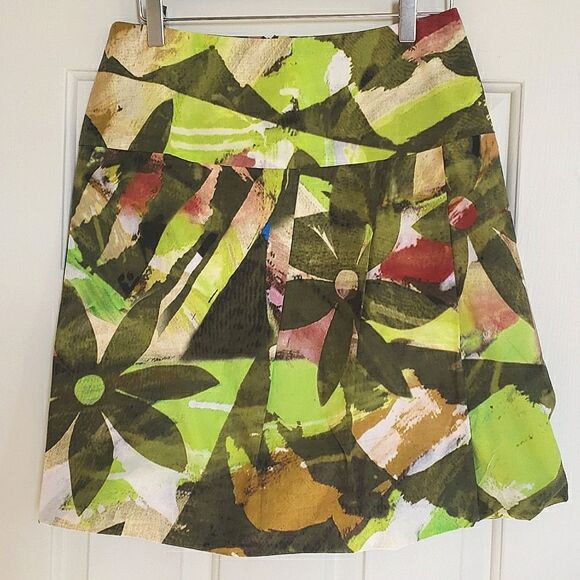 PAUW AMSTERDAM Cotton Skirt Green Floral A-line - Picture 1 of 7